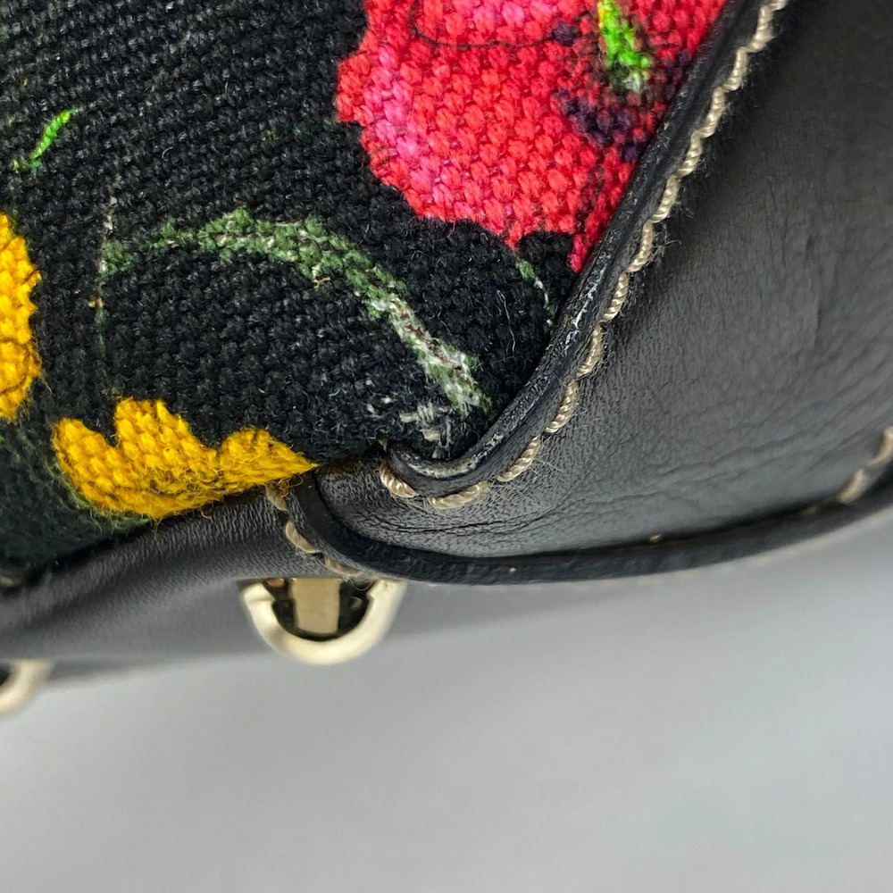 Gucci Flower Canvas Tote Black Bag Flora Multicolor Handbag